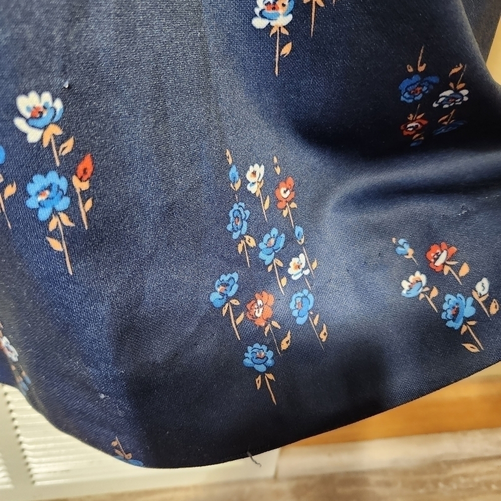 Vintage 70s Elongated Peter Pan Collar Navy Floral Long Sleeve Maxi Boho Dress-S - Picture 9 of 11